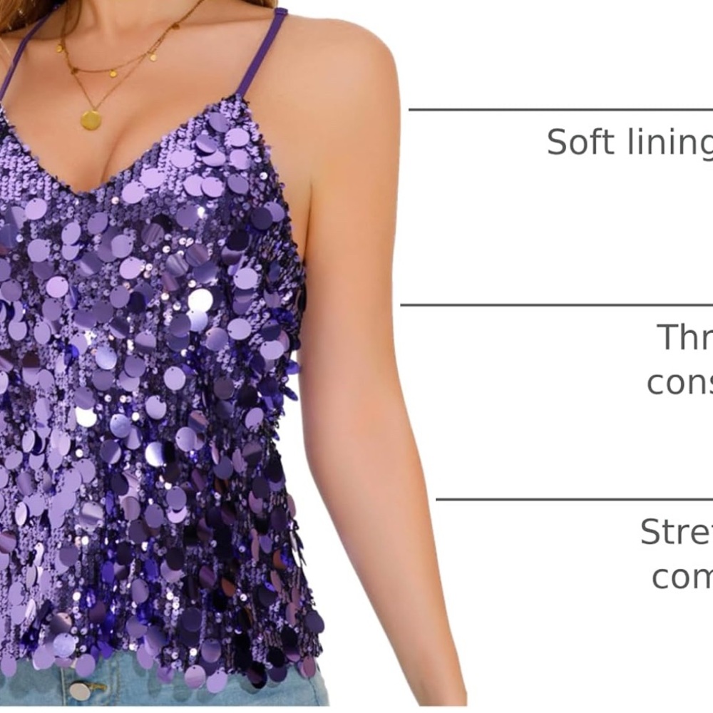 Glamorous Purple Sequin Camisole - Picture 3 of 10